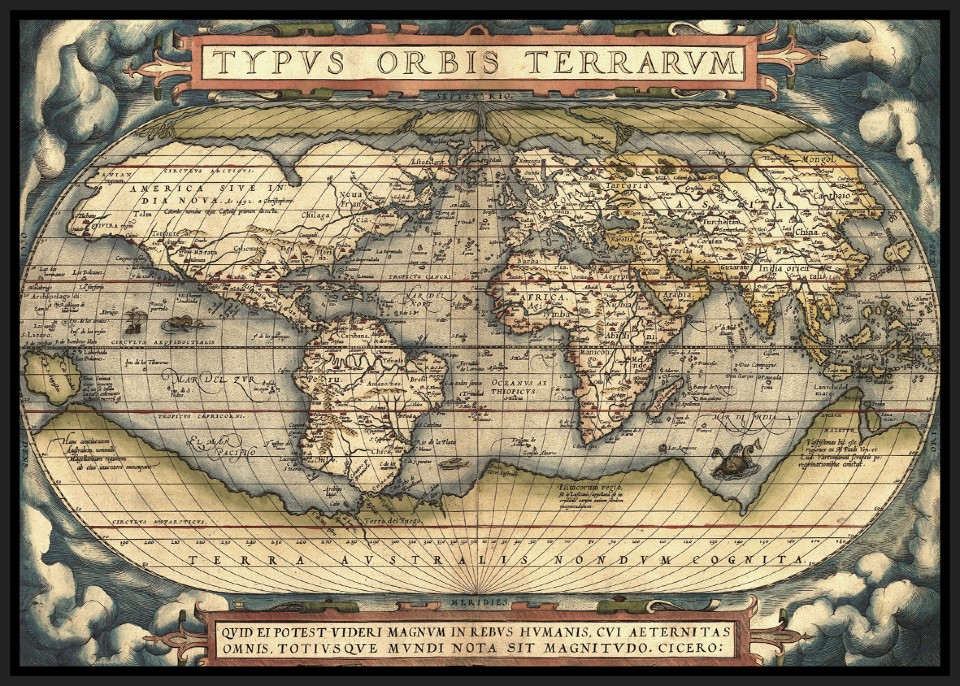 תמונה מפה של העולם העתיק מסגרת שחורה