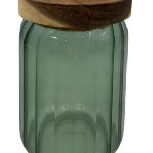 צנצנת אחסון אטומה מזכוכית ומכסה עץ 13X9