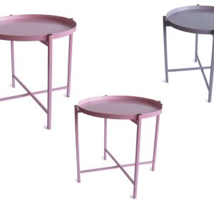 שולחנות קפה עגולים סט של 3  מתכת  גוון ורוד עתיק סגול מעושן