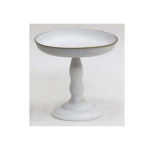 קערה על רגל מתכת לבנה פס זהב