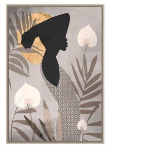 תמונת קנבס צללית על רקע עלים ופרחים