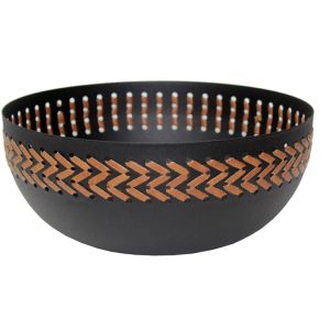 קערת מתכת עמוקה בשילוב שזירה דמוי עור