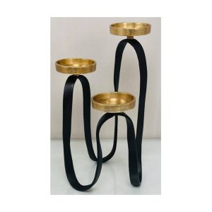 פמוט מתכת פיסולי שחור וזהב